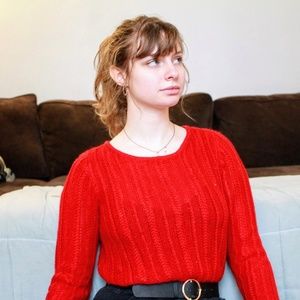 Bright Red Sweater With Tiny Shiny Threads